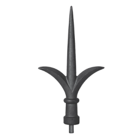 Pointe de lance en fonte à souder 290 mm avec collerette et ailettes latérales.