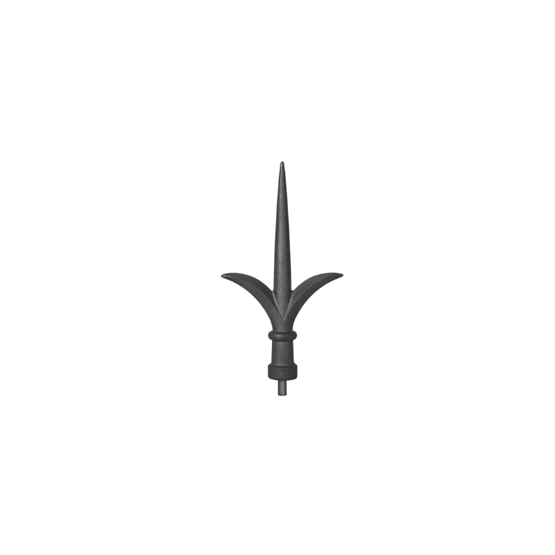 Pointe de lance en fonte à souder 290 mm avec collerette et ailettes latérales.