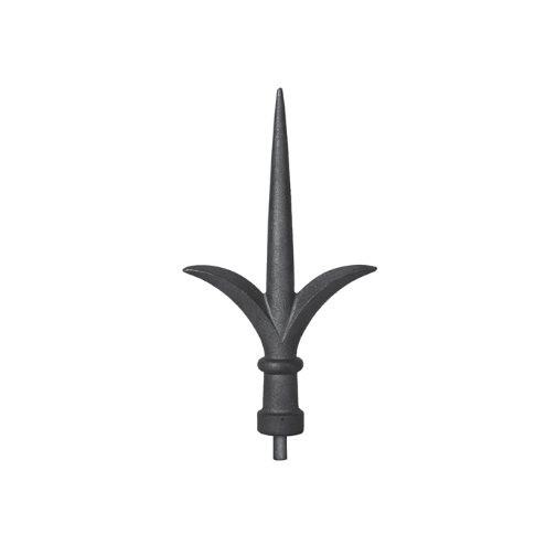 Pointe de lance en fonte à souder 290 mm avec collerette et ailettes latérales.