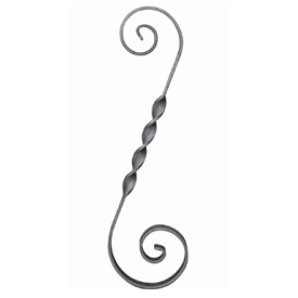 Volute décorative en S en acier avec partie centrale torsadée pour ferronnerie d'art.