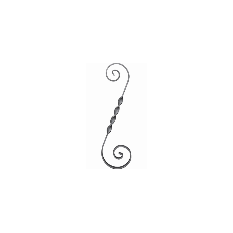Volute décorative en S en acier avec partie centrale torsadée pour ferronnerie d'art.