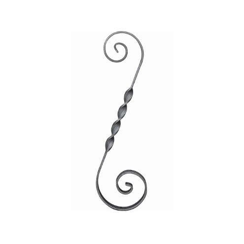 Volute décorative en S en acier avec partie centrale torsadée pour ferronnerie d'art.
