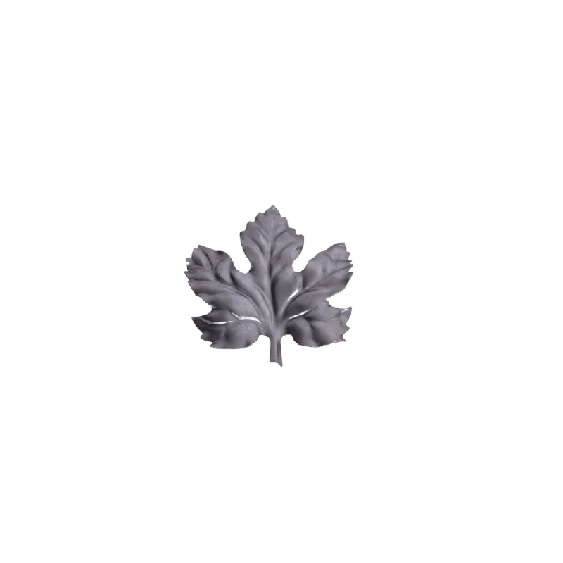 Feuille de vigne décorative en tôle d'acier avec nervures en relief pour ferronnerie.