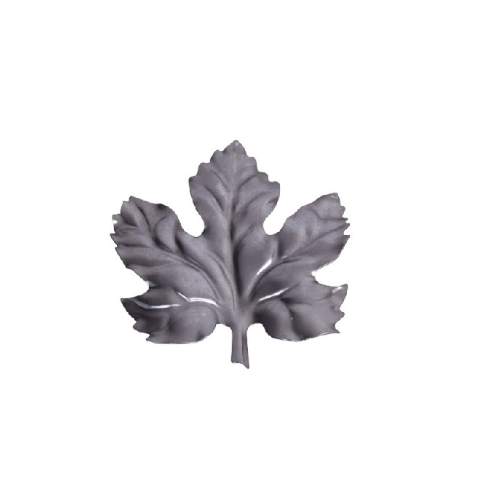 Feuille de vigne décorative en tôle d'acier avec nervures en relief pour ferronnerie.