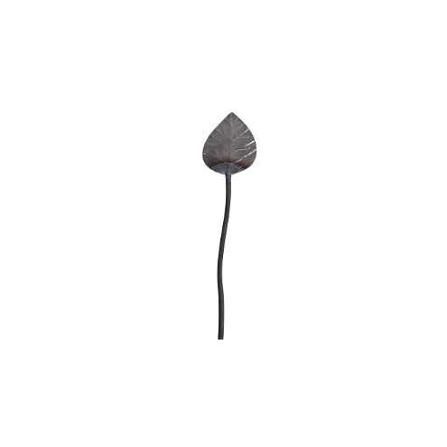 Feuille forgée cordiforme montée sur une tige fine en acier malléable de 3 mm.