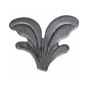 Feuille décorative estampée en acier avec motif symétrique double face en relief.