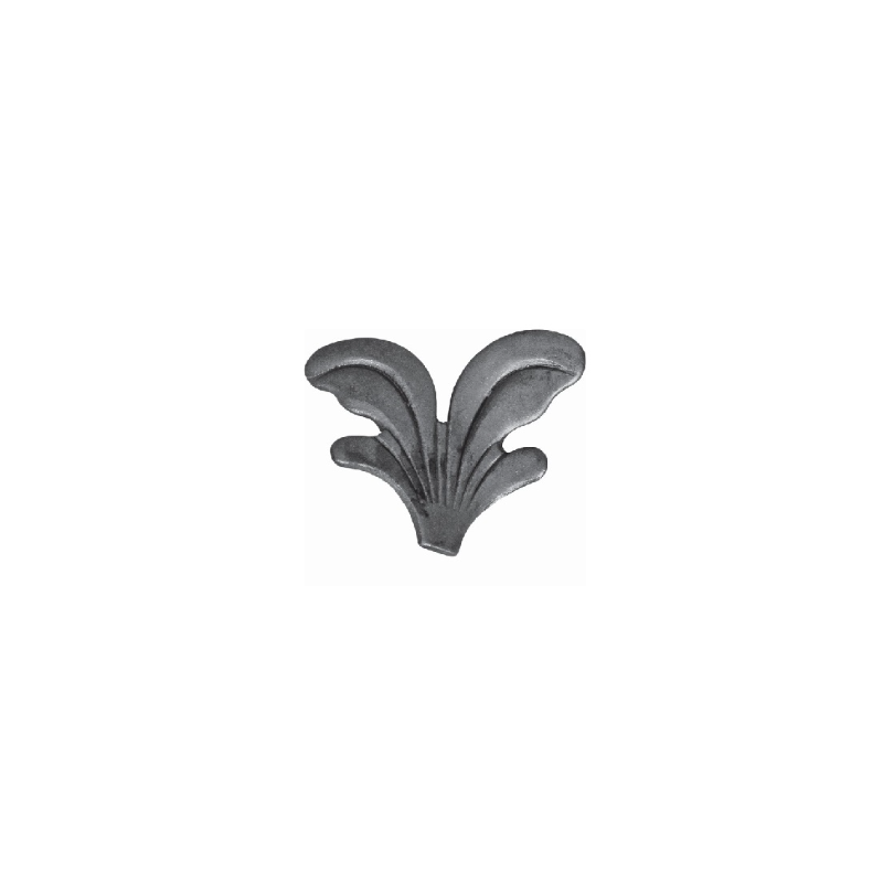 Feuille décorative estampée en acier avec motif symétrique double face en relief.