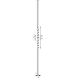 Barreau droit en aluminium de section carrée 14 mm doté d'une torsade décorative centrale.