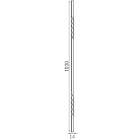 Barreau droit en aluminium de section carrée 14 mm orné de deux torsades décoratives.