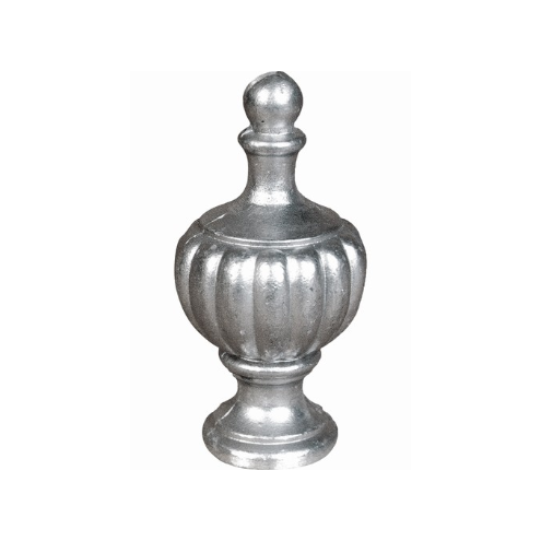 Ornement décoratif central en aluminium brut en forme d'olive avec base circulaire taraudée M10.
