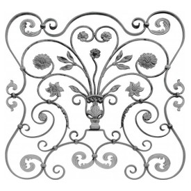 Panneau ornemental en fer forgé à fleurs, feuillages et volutes 880x860 mm