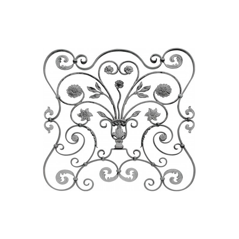 Panneau ornemental en fer forgé à fleurs, feuillages et volutes 880x860 mm