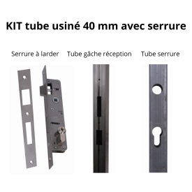 Kit serrure pour portail battant avec tubes usinés de 40 mm et serrure axe 18