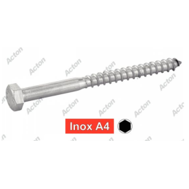 VIS À BOIS TÊTE HEXAGONALE INOX A4 – TIREFOND DIN 571