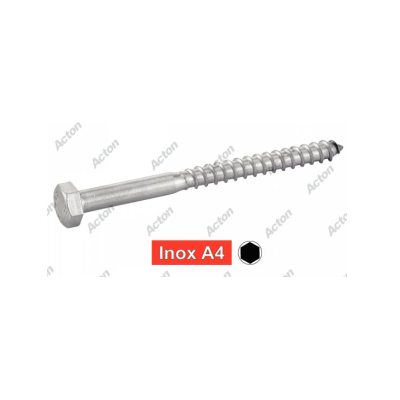 VIS À BOIS TÊTE HEXAGONALE INOX A4 – TIREFOND DIN 571