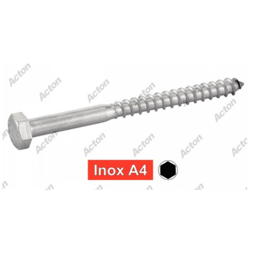 VIS À BOIS TÊTE HEXAGONALE INOX A4 – TIREFOND DIN 571