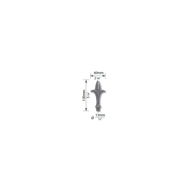 Pointe de lance en acier- fleur de lys sur base ronde avec tige