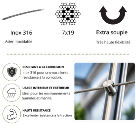 CÂBLE TRÈS SOUPLE INOX A4 - 7X19 FILS
