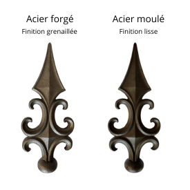 Fer de lance acier moulé – Ø32 mm, 205 mm de haut, pour barreau rond