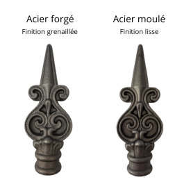 Fer de lance en acier forgé – motif fleur de lys, pour barreau rond Ø25 à Ø40