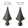 Pointe de lance en acier sur base ronde