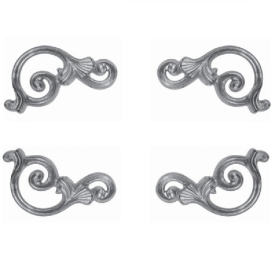 Jeu de 4 décors d'angles en aluminium à motif de volutes - simple face