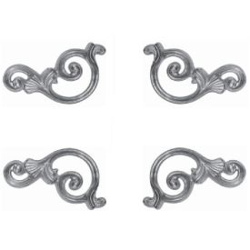 Jeu de 4 décors d'angles en aluminium à motif de volutes - simple face