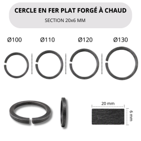 Cercle en fer plat 20x6 mm - Diamètre 100 à 130 mm