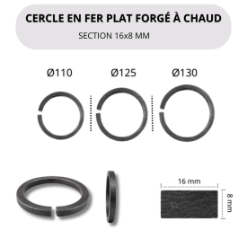 Cercle en fer plat 16x8 mm - Diamètre 110 à 130 mm