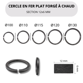 Cercle en fer plat 12x6 mm - Diamètre 100 à 130 mm