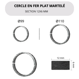 Cercle en fer plat martelé non soudé 12x6mm - Diamètre 99 et 110mm