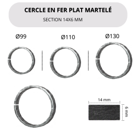 Cercle en fer plat martelé non soudé - 14 x 6mm