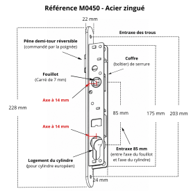 SERRURE ACIER ZINGUÉ OU INOX ENCASTRABLE TUBE CARRE M0450