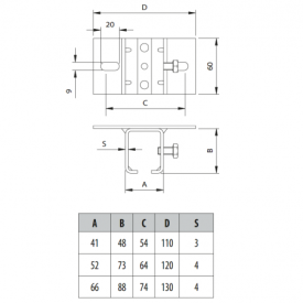 SUPPORT DE RAIL SUSPENDU – FIXATION PLAFOND ACIER ZINGUÉ POUR RAIL 34 À 57 MM