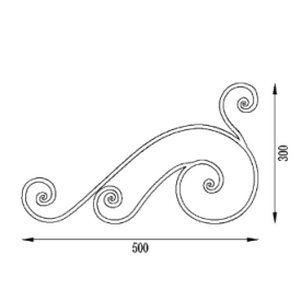 Décor en acier en forme de volute pour portail 500x300 mm, plat 16x8 mm grenaillé