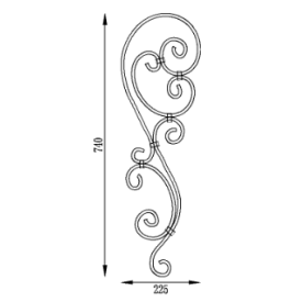 Décor en acier volute de portail 740x225 mm en plat 20x8 mm grenaillé