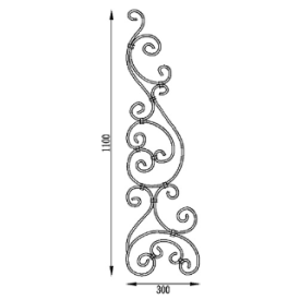 Décor en acier à volutes pour portail 1100x230 mm plat 20x8 grenaillé
