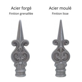 Fer de lance en acier forgé – motif fleur de lys, pour barreau rond Ø25 à Ø40