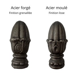 Ornement en acier à décor végétal sur base ronde Ø 28 mm