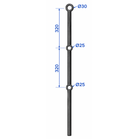 Traverse de fixation de Ø 30 mm longueur 1200 mm - 3 trous Ø25 et 30 m