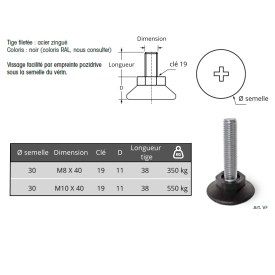 VÉRIN À VIS POUR EMBOUT FILETÉ M8 M10 CARRE OU ROND M8080