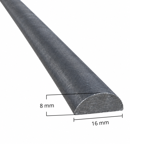 Barre demi-ronde en acier 16 x 8 mm. Longueurs 1 à 3 mètres