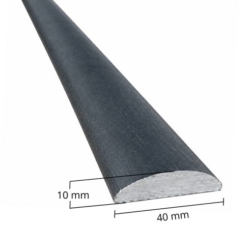 Barre demi-ronde en acier 40 x 10 mm. Longueurs 1 à 3 mètres