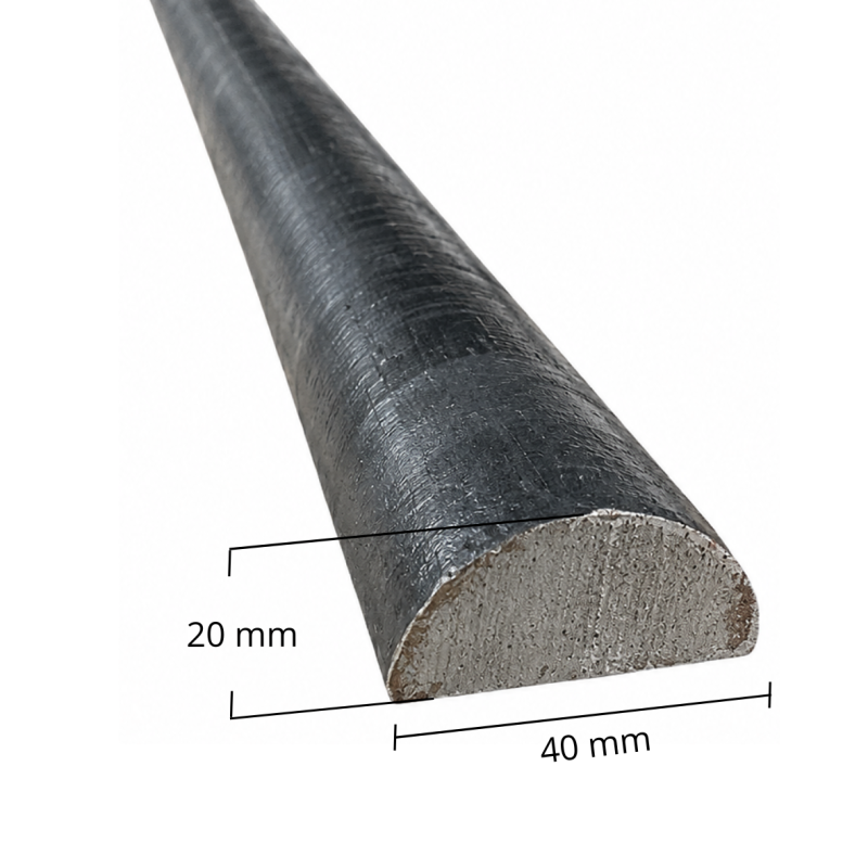 Barre demi-ronde en acier 40 x 20 mm. Longueurs 1 à 3 mètres