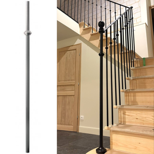 Poteau de départ d'escalier en acier forgé tourné
