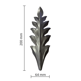 Feuille d'acanthe décorative en tôle d'acier estampé - Hauteur 200 mm